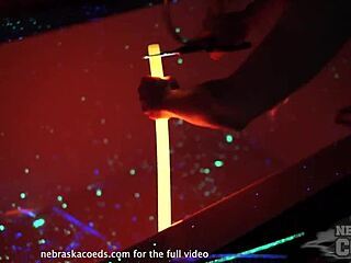 skinny pretty model areana fox conducts glowstick experiment backstage