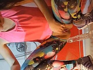 pee and close up dildo masturbation in gym shower bathroom