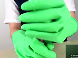 handjob magic with slick latex gloves on display