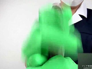 handjob magic with slick latex gloves on display