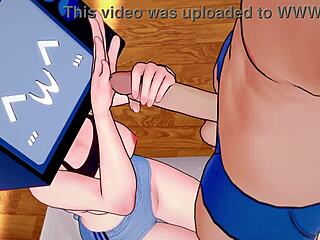 TV woman enjoys hot exercises in sportswear on the toilet