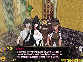 Horror mansion footjob under desk with monster