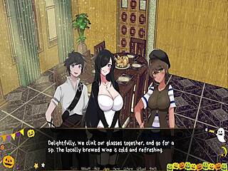 Horror mansion footjob under desk with monster