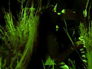 Teen gives blowjob while masturbating outdoors