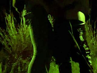 Teen gives blowjob while masturbating outdoors