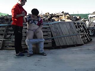 Fucking hard on a log outdoors with my horny partner