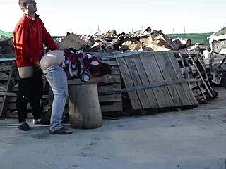 Fucking hard on a log outdoors with my horny partner