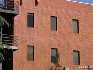 Sexy brunette milf gives hardcore handjob to parody babe.