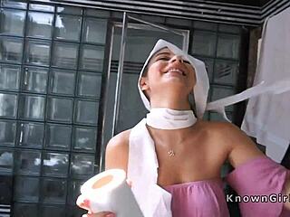 Natural Big Tits Teen Bangs in Bathroom