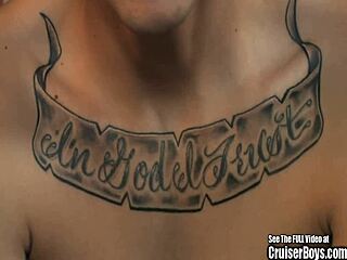 tattoo thug jacks off to gay orgasm