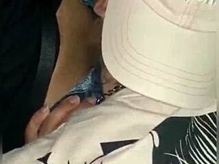 A passionate encounter unfolds on the busy transit route