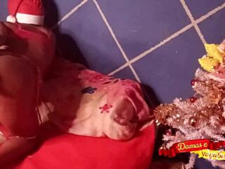 Santa Claus fucks Brazilian Latina with big natural tits in homemade Christmas night scene