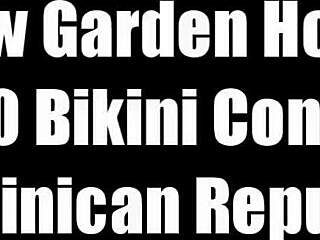 Nautitaan dominikaanisesta bikinitapahtumasta hotellin uudessa puutarhassa karibialaisella tunnelmalla