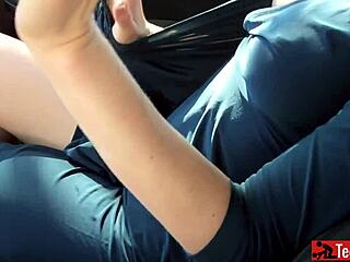 blonde teen masturbates tits to orgasm in car with old man