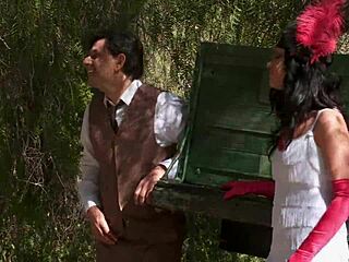 Madelyn Marie and Natasha Marley enjoy an outdoor threesome with tattoos.