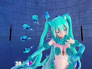 Blue K Nights featuring Cat Fate cosplay as adult Miku in 3D VR180.