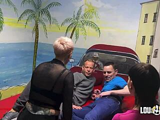 bisexual femdom foursome unfolds with lou nesbit. lia louise dominates the wild group action.