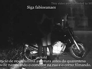 married woman shows off outdoor with cuckold voyeur filming