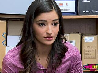 officer surprises emily at work with monster cock blowjob in office