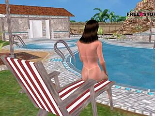 Look At This Cute Girl Striking Sexy Poses In The Shower By The Pool!