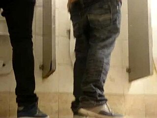 Curious about gay action in a tight toilet space?