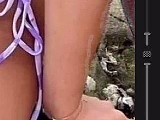 hot african woman in bikini on beach jerks off discreetly