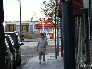 British Fattie Flashes Big Tits and Masturbates in Public Bar for All to See