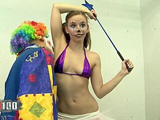 Skinny blonde Norah Nova banged by creepy clown
