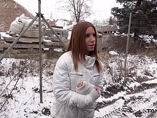 Freezing Spanish babe tricked into van for a hard pounding session outdoors.