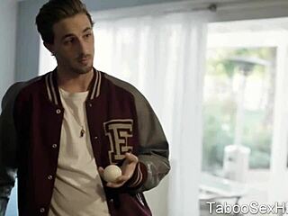 Brunette sexy girl meets football player for casual chat