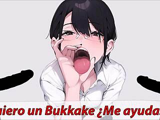 you're in a spanish voice bukkake, deepthroating cocks in immersive joi audio with blowbang and jerk off instructions
