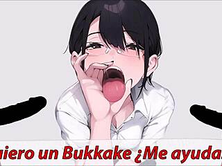 you're in a spanish voice bukkake, deepthroating cocks in immersive joi audio with blowbang and jerk off instructions
