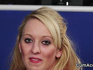 Sexy model takes jizz on face, sucking every drop dry!