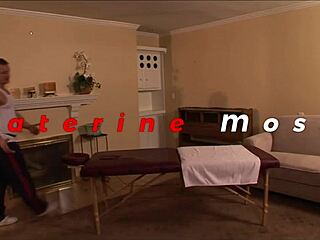 Katrine Moss with massive tits gets oiled and fucked by masseuse.