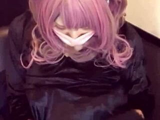 Beautiful Asian shemale in cat ears fucks ass hard in crossdressing anal session!