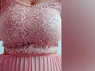 young cutie in pink dress plays with big tits on camera - depravedminx