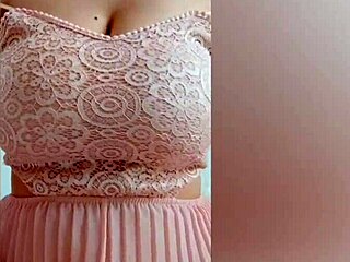 young cutie in pink dress plays with big tits on camera - depravedminx