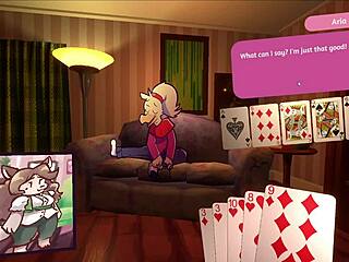 two furry chicks strip during poker game