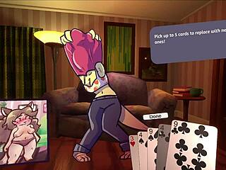 two furry chicks strip during poker game