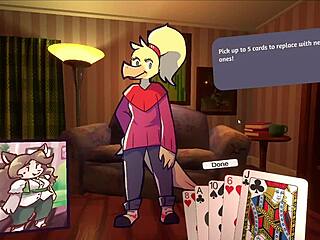 two furry chicks strip during poker game