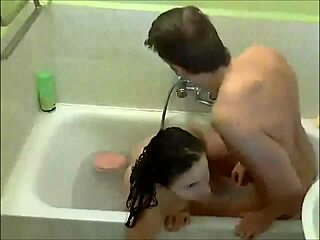 oral sex in the bathroom with couple sucking and licking cock