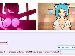 Nicole in risky job hentai, camgirl masturbates to exposed big tits