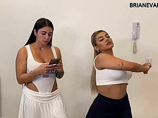 Trio practices yoga together