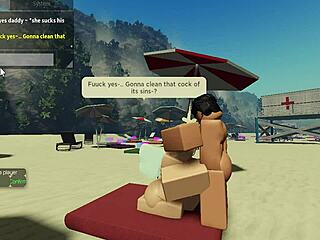 Sucking a huge cock on the beach in roblox condo 2, wow!
