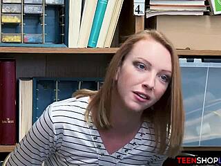 Redhead teen 18+ shoplifter caught by mall cop