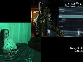 Playing Deadspace naked with big tits and long hair part 8