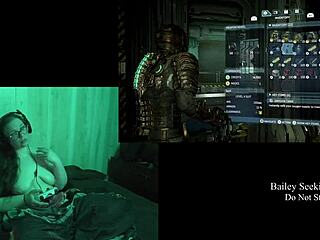 Playing Deadspace naked with big tits and long hair part 8