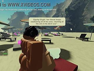 Sucking a huge cock on the beach in roblox condo 2, wow!