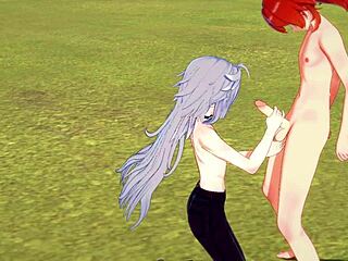 Genshin Impact yaoi with Razor and Diluc in intense bareback