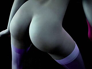 Emotional striptease by hot blonde dancing to music in 3d